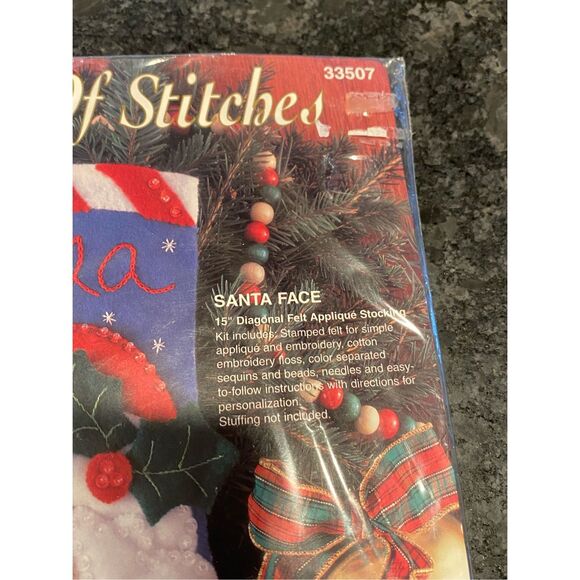 VINTAGE BUCILLA SANTA FACE GALLERY OF STITCHES CHRISTMAS STOCKING KIT 33507 1995 - Picture 7 of 9